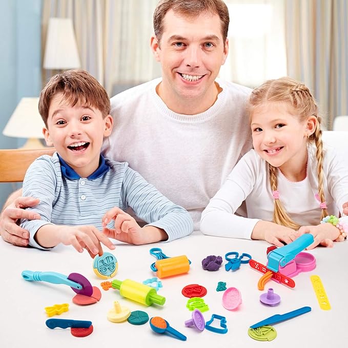Dough Tools for Kids, 46Pcs Dough Toys Include Play Food Molds - Cupcakes, Ice Cream, Noodle, Play Bulk Pack with Roller, Cutters, Scissor, DoughMat and Storage Bag Gifts (Tools)