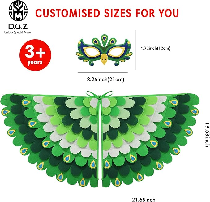 D.Q.Z Bird-Wings-Costume for Kids Dress Up, Felt Feathered Owl Parrot Chicken Animal Role Play Costume, Gift for Girl Boys