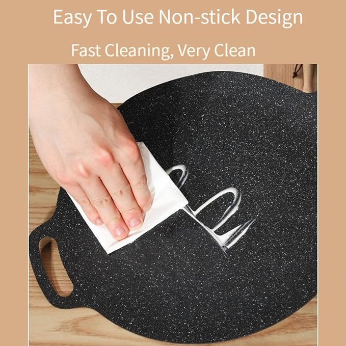 Multi-Function Medical Stone Grill Pan Non-Stick Pan,Non-Stick Coating Frying Pan,Round BBQ Griddle with Handle,Multifunctional Stove Plate for Meats,Pancakes,Ribs (15in)