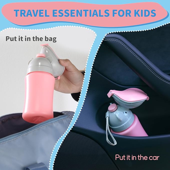 ONEDONE Travel Urinal Portable Potty Pee Cup for Kids Girls Urinal Emergency Toilet for Camping Car Travel and Kid Potty Pee Training Pee Bottle for Toddlers Kids Children Baby Girls(Pink)