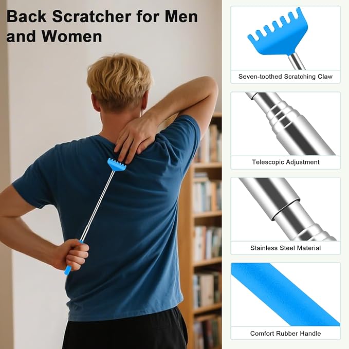 HOFASON 6 Pack Back Scratcher, Stocking Stuffers for Men Adults Women Teens, Christmas Small Bulk Gifts for Men Women Teens, White Elephant Gag Birthday Gifts, Party Favors Prizes for Adults (Blue)