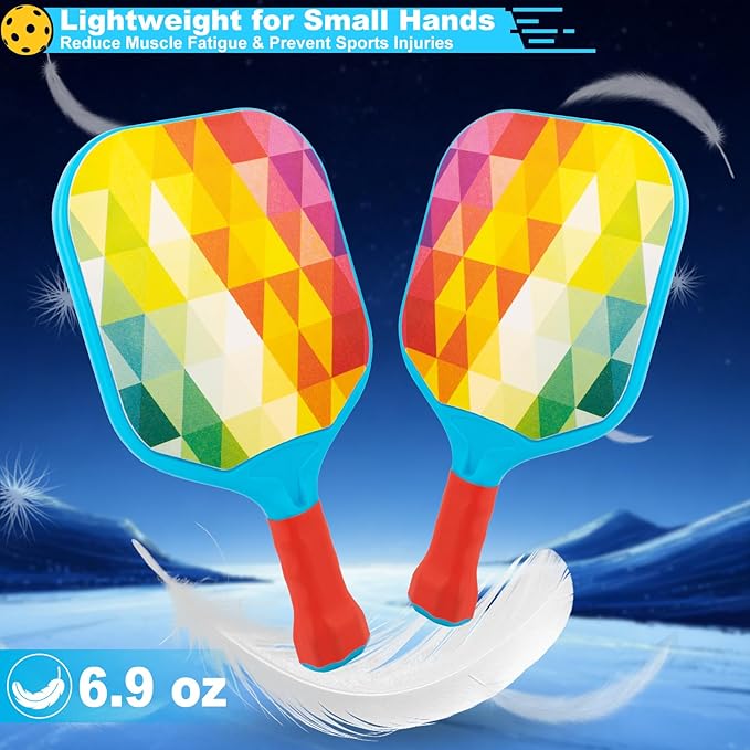 Foayex Kids Pickleball Paddles Set of 2, Child-Size Lightweight Pickleball Rackets with Comfort Grip, Birthday Gifts for Boys Girls Ages 4-8 Year Old, Toddler Outdoor Toys Yard Games