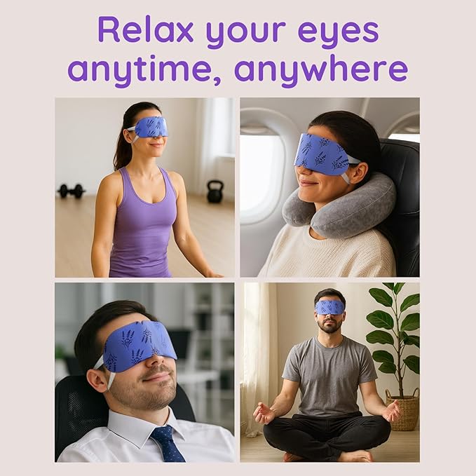 16 Pack Lavender Steam Eye Mask for Dryness, Puffiness, Strain & Relaxation, Heated Eye Mask for Sleep & Travel, Self-Heating & Disposable Warm Compress, Travel Essentials, Relaxation Gifts for Women