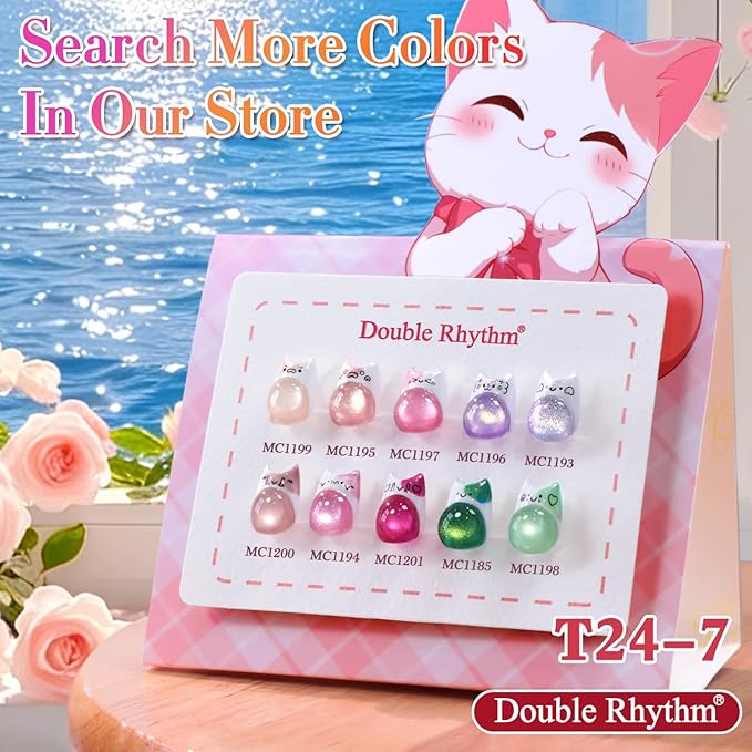 Double Rhythm 15ML Jelly Glass Cat Eye Gel Polish with Magnet Holographic Glitter Shimmer Translucent Sheer Color Salon Soak Off Magnetic Nail at Home (Red Rose-MC1197)