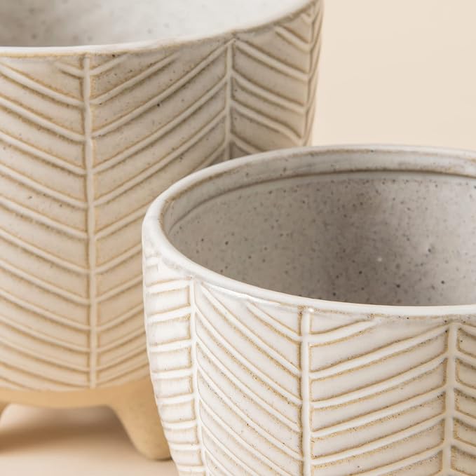 LA JOLIE MUSE Ceramic Plant Pots, Flower Pots for Indoor Plants, Set of 2 | 6.7+5.1 Inch Boho Decorative Footed Planter Pot with Drainage Hole for Indoor Plants, Living Room, Bedroom, Home Decor