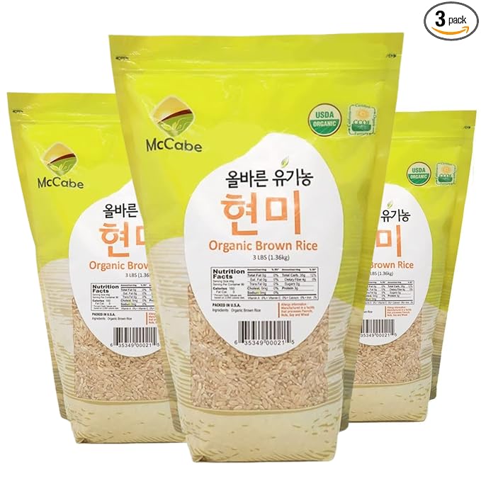 McCabe Organic Brown Rice - Brown Rice Organic | Rich with Fiber & Minerals | USDA and CCOF Certified | Product of USA | 3Lbs (Pack of 3)