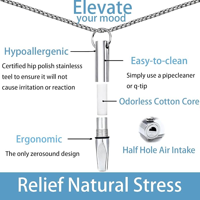 Breathing Necklace with Filter Cotton – Mindful Breathing Aid for Relaxation & Focus, Mindfulness Breathing Necklace Stress Relief Pendant Stainless Steel Anxiety Breathe Necklace for Women Men