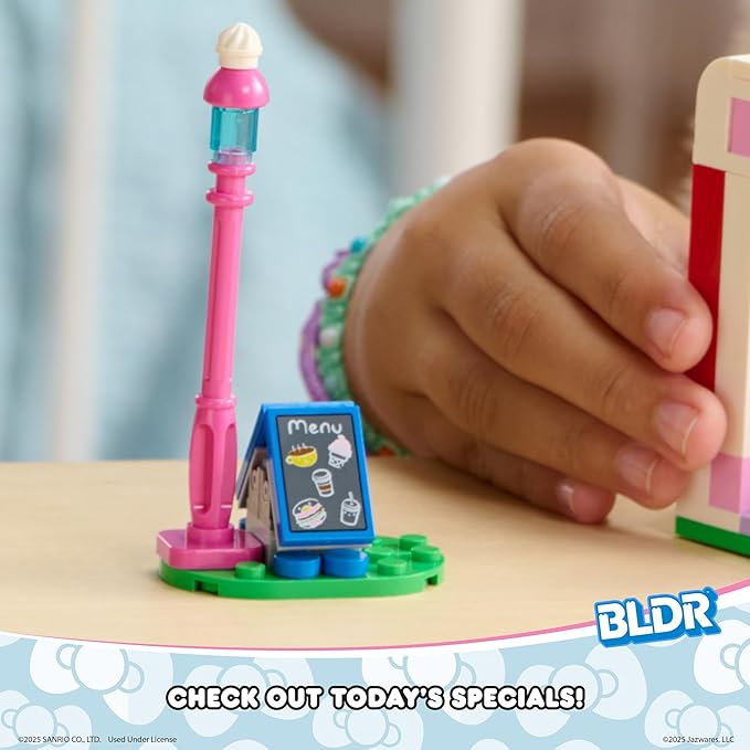 BLDR Hello Kitty and Friends, Hello Kitty’s Dream Cafe Building Set 0076 with Hello Kitty, Cinnamoroll, and Pompompurin Minifigures - Gift for Kids and Sanrio Fans Ages 8+