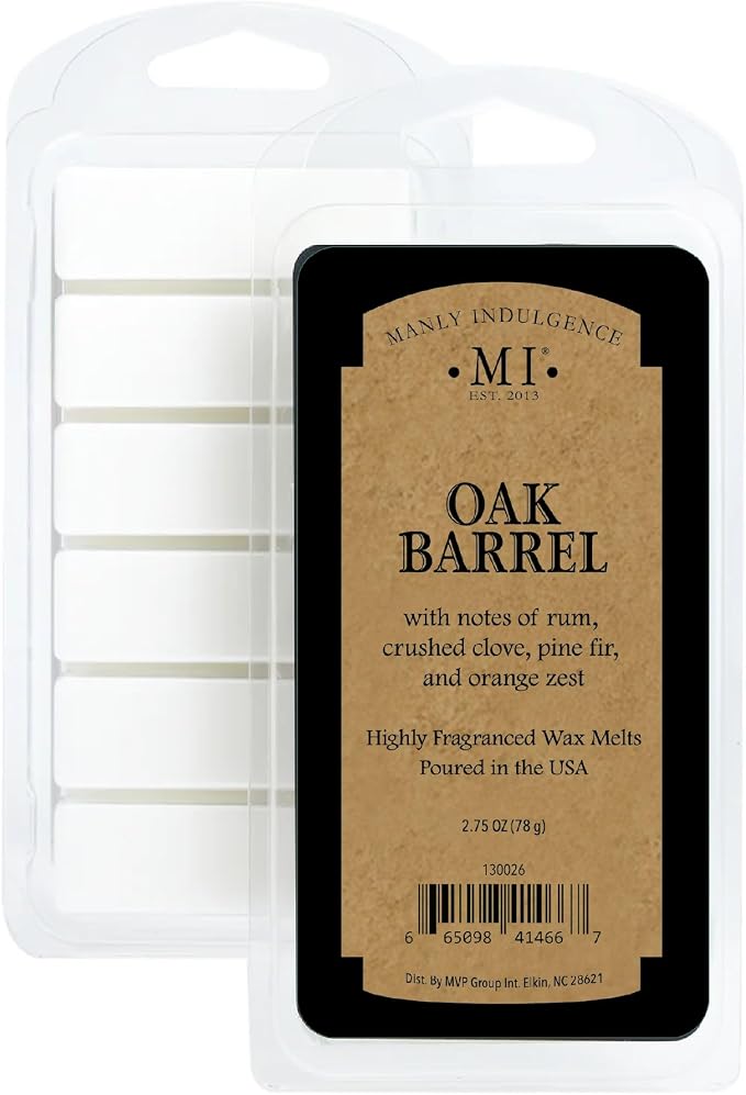 Manly Indulgence Oak Barrel Scented Wax Melts, Wax Melt Warmer Cubes, Long Lasting Scented Wax Warmer Cubes, 4 Pack, 6 Cubes Each - Made in The USA