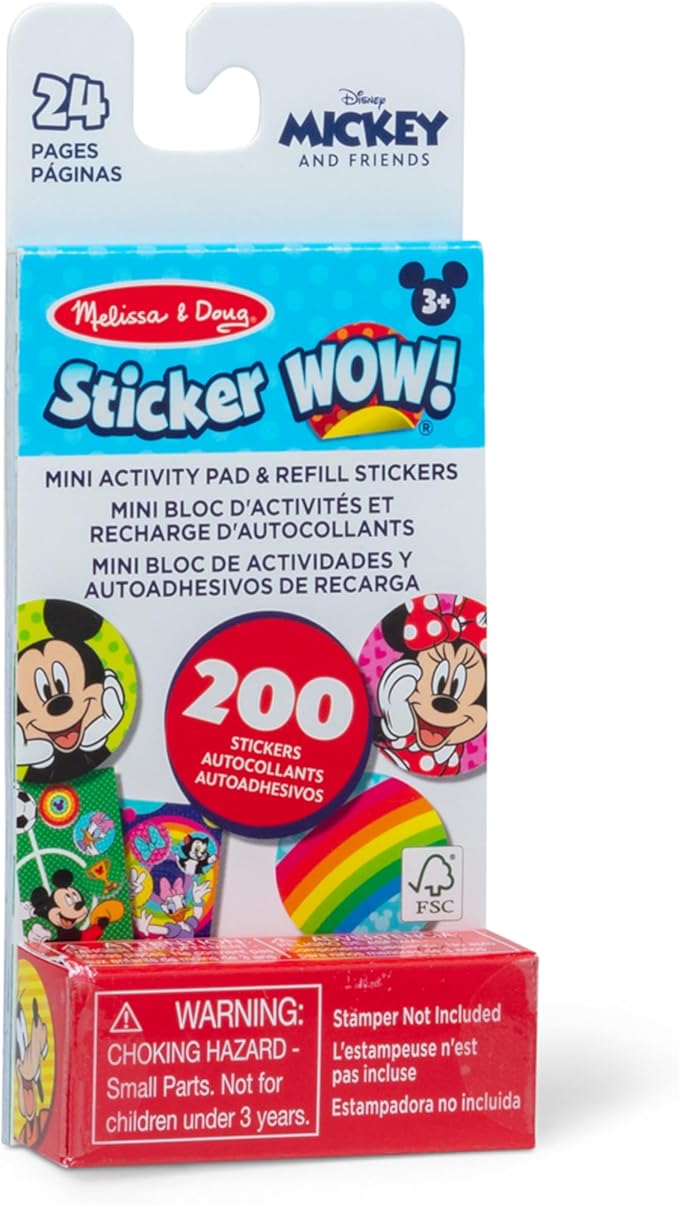 Melissa & Doug Sticker Wow!™ Mini Activity Pad and 200+ Refill Stickers for Stamper Arts and Crafts Fidget Toy Collectibles – Assorted Disney