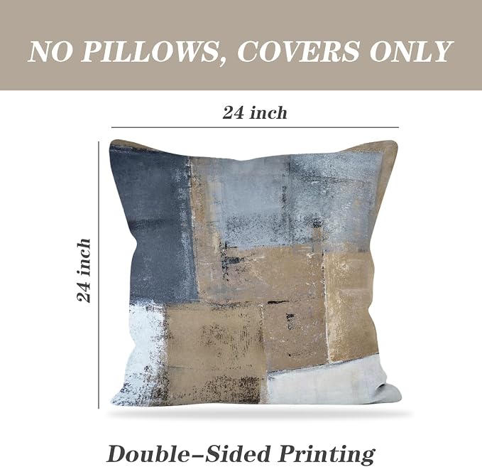 Throw Pillow Covers for Couch, 24x24 Inch, 2 Pack, Brown Grey | Decorative Throw Pillow Covers Cushion Covers for Couch Bedroom Sofa Living Room