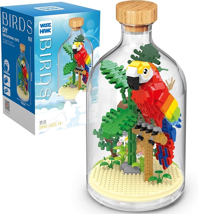 Creative Parrot Toy Building Set,Adult Mini Animal Friend Set,Party Favors Gift for Kids,Animals Lovers Home Decor Birds Building Block,New Year Easter Birthday Gift for Boys Girls(Parrot)