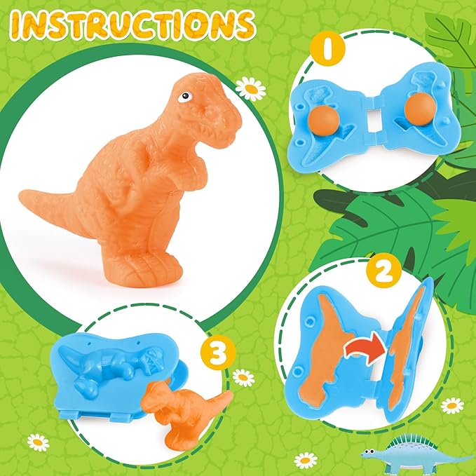 Dinosaur Dough Sets for Kids Ages 2-4, Family Board Games for 2-6 Players, 6 Dino 3D Modeling Tools, 5 Dough, Adventure Map & Dice, Dough Accessories Gift for 3 4 5 6 Year Old Boys Girls