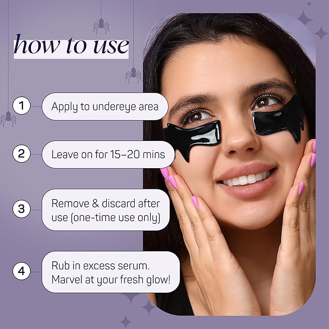 SpaLife Beauty Halloween Hydrogel Under Eye Patches | Eye Patches for Dark Circles | Halloween Gifts for Women | Cooling Undereye Patches for Puffy Eyes with Niacinamide, Charcoal & Tremella | 8 Pairs