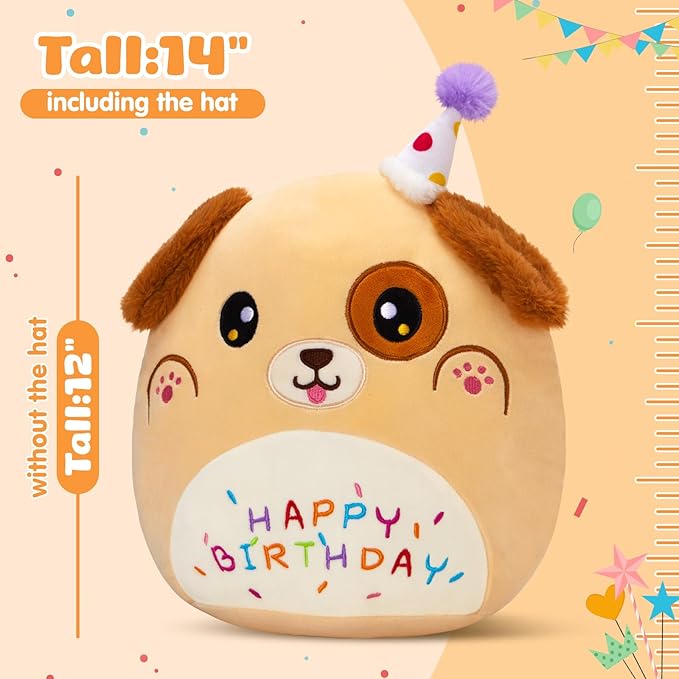 14'' Happy Puppy Soft Plush Pillow, Cute Dog Plush, Kawaii Dog Stuffed Animal, Birthday Plush Toy Party Decoration, Gifts for Kids Boys Girls