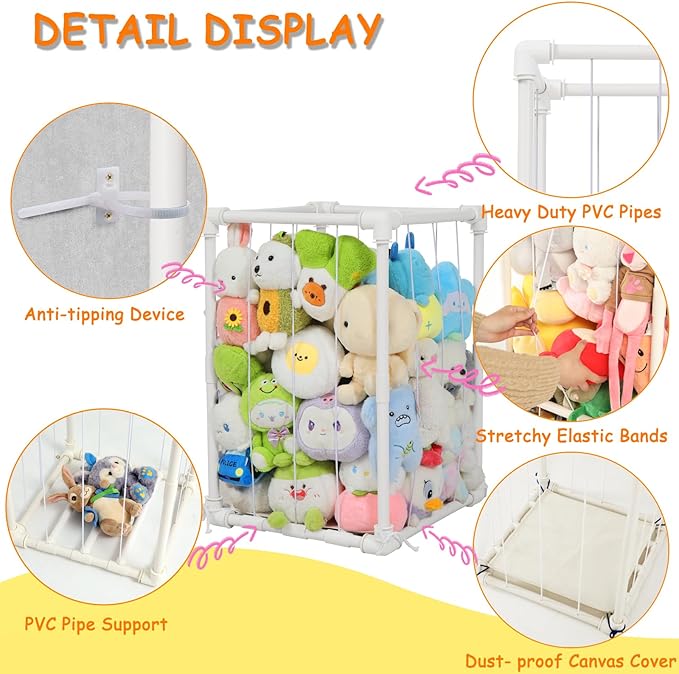 Stuffed Animal Storage Zoo Holder, PVC Stuffy Toy Organizer, 180L Vertical Plush Organizer, Stuffed Animals Cage for Nursery and Playroom