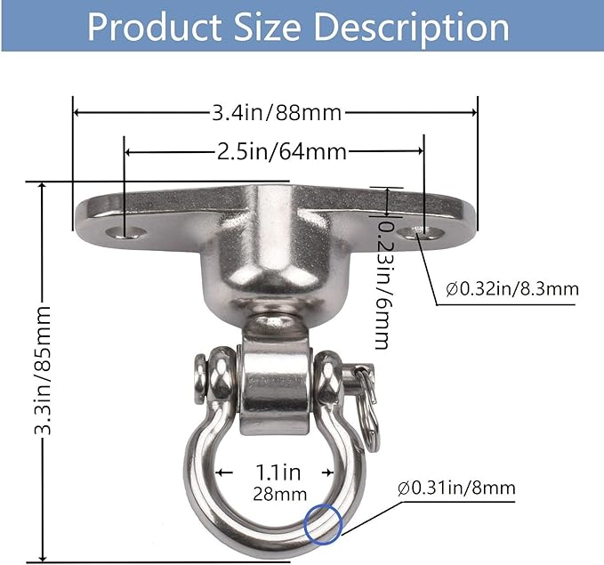 2 Antirust Swing Hanger Heavy Duty 360°+180°Rotation 1500LB Capacity Wood Playground Yoga Hammock Chair, Rope sandbag
