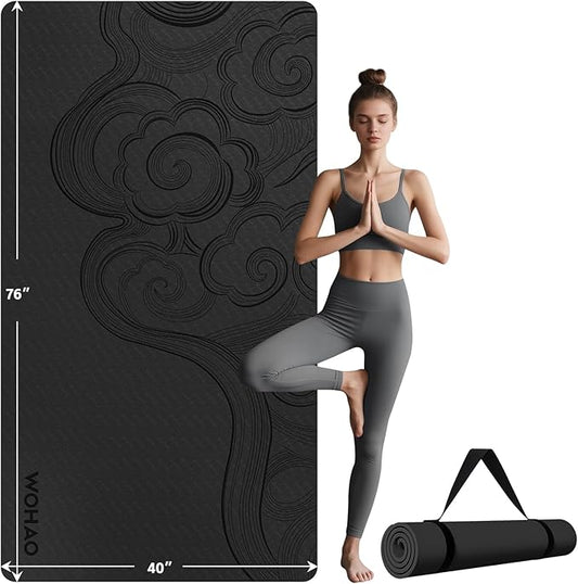 Large 76"x40"x0.4" Yoga Mat - Extra Width & Thick Non-Slip Exercise Mat, Versatile for Stretching, Yoga Studio, Gym, Home & Indoor/Outdoor Workouts