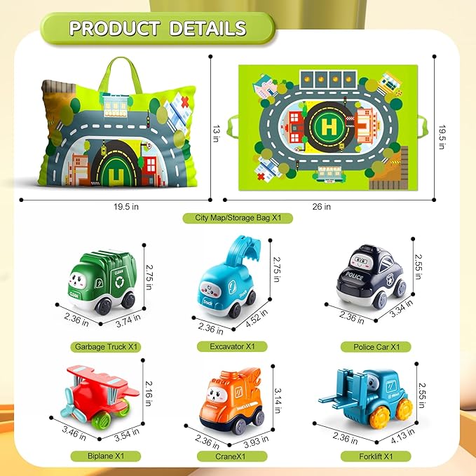 Big Cartoon Truck Car Toys for 1 Year Old Boy with Playmat/Storage Bag|Baby and Toddler Toys 12-18 Months & Age 1-2|1st Birthday for Baby Toys 1 Year Old