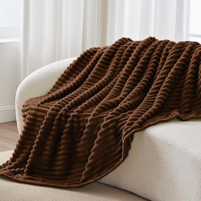 BEDELITE Striped Fleece Throw Blanket, Chocolate Brown, 50"x60" | 300GSM Microfiber Fleece, Soft Cozy, Lightweight Warm, Double-Sided Plush, Machine Washable, Gift, Room Decor, for Couch Sofa