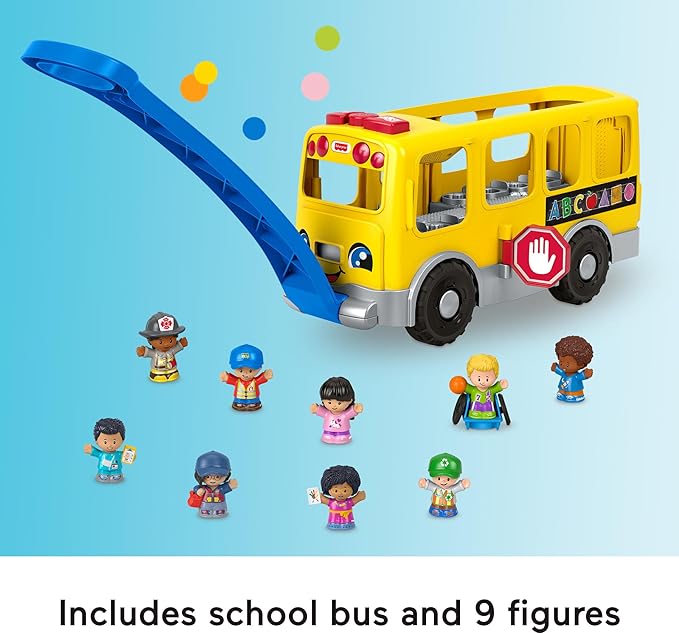 Fisher-Price Little People Toddler Toy Big Yellow School Bus & 9 Community Heroes Figures for Kids Ages 1+ Years, Multilanguage Version