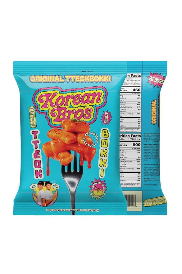 Korean Bros Original Tteokbokki (360g) Spicy Rice Cakes, 6 Pack | Korean Street-Style Snack or Meal, 2 Servings
