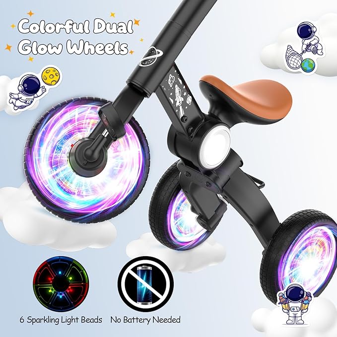 3 in 1 Toddler Balance Bike for 1-4 Year Olds, Colorful Lighting Baby Toddler Tricycle for 1 2 3 4 Year Old with Removable Pedals, Kids Bicycle Toy for Boys Girls Balance Training, Birthday Gift