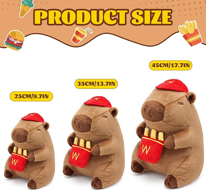 French Fries Capybara Plush 13.7inch, Cute French Fry Capybara Stuffed Animal Giant Capibara Plushies Pillow Toy Gifts for Boys Girls Kids