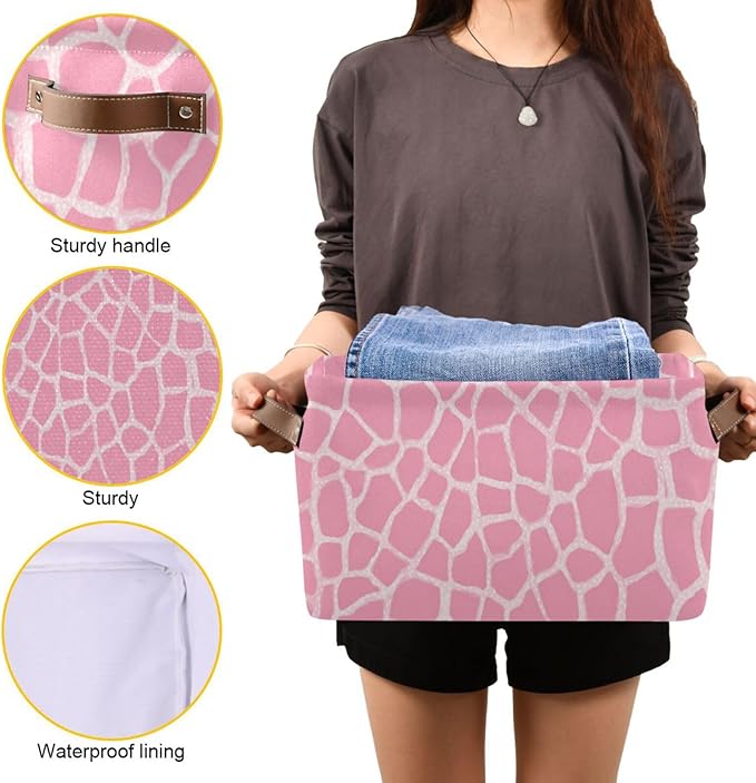 Aslsiy Storage Basket Abstract Modern Giraffe Print Nursery Bins Pink Baby Canvas Box Clothes Shelf Basket Laundry Hamper Gift Basket for Home Closet 2 Pcs