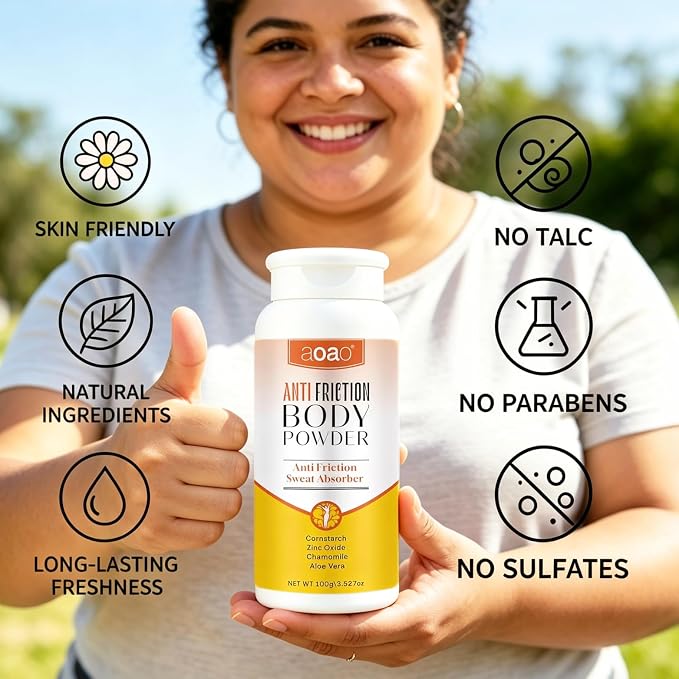 Women's Dry Body Powder, Sweat Absorb Talc-Free Dusting Powder for Curvy Figures, Hypoallergenic Anti-Friction Formula, Chafe-Free Between Legs During Exercise Or Walking, Multi-Use for Foot, 3.53oz
