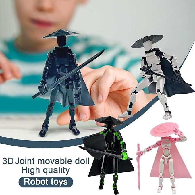 2 Packs T13 Action Figure Set (Assembly Completed) - Titan 13 Robot Movable, 3D Printed Articulated, Full Body Mechanical Doll - Christmas Birthday Gift for Kids Adult (G+S)