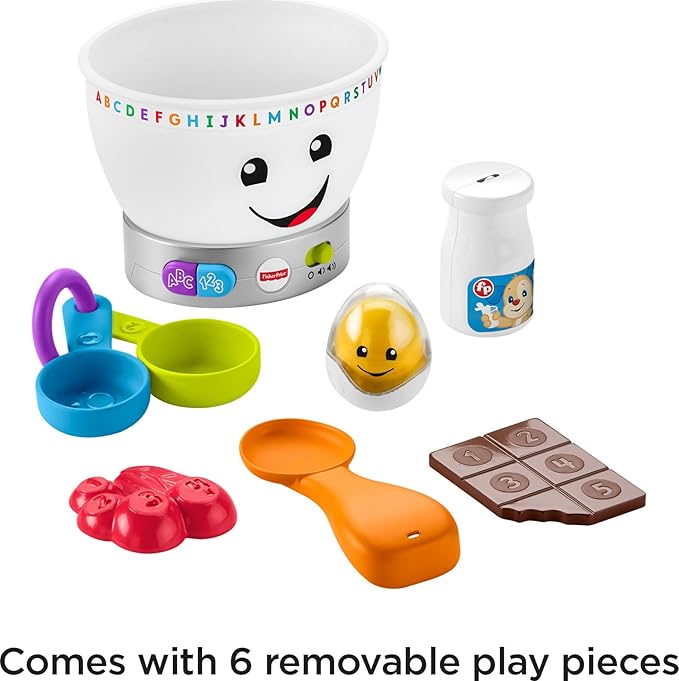 Fisher-Price Baby Learning Toy Laugh & Learn Magic Color Mixing Bowl with Pretend Food Music & Lights for Infants Ages 6+ Months