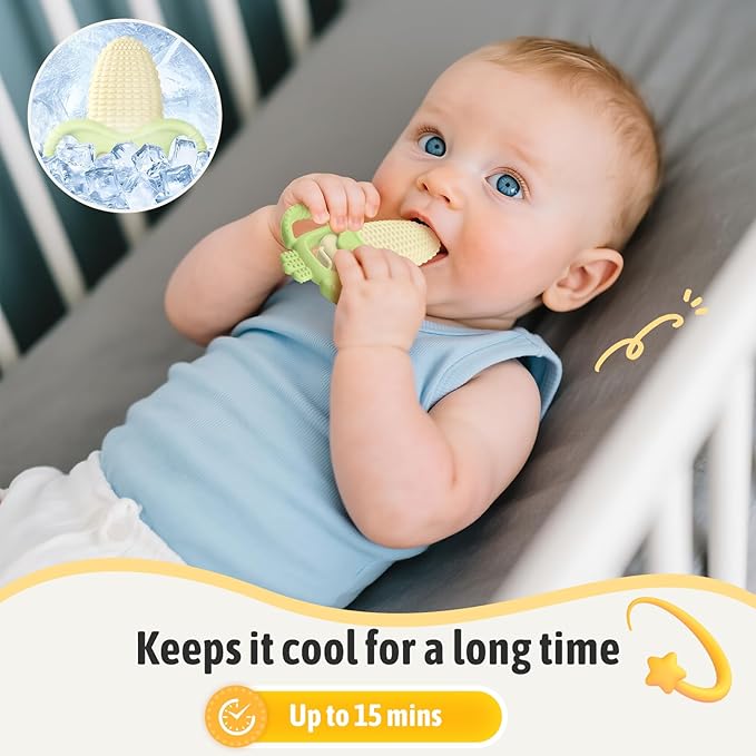 akolik Baby Teething Toys, Baby Frozen Teething Relief, BPA Free Infant Chew Toys Newborn Accessories, Cold Freezer Teethers for Babies 0-3-6-9-12 Months Old Boys Girls(Corn A)