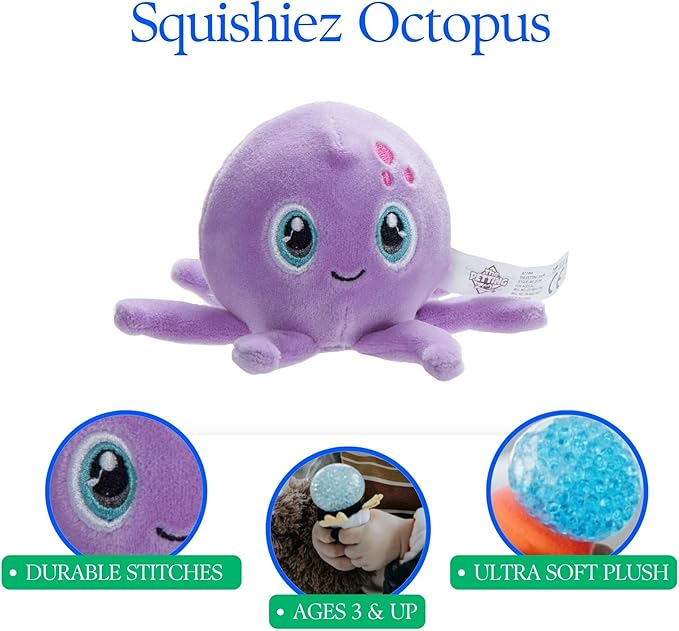 The Petting Zoo Purple Octopus Stuffed Animal Plushie, Gifts for Kids, Squishiez Sealife Animal Squeeze Toy, Octopus Plush Toy, 3 inches