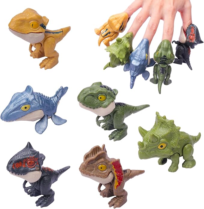 Zwish 6PCS Biting Finger Dinosaurs Toy Collectibles for Display, Play and Snap On Figure Novelty Creative Theater Puppet Doll Animal Hand Puppet Dino Party Supplies Easter Egg Fillers