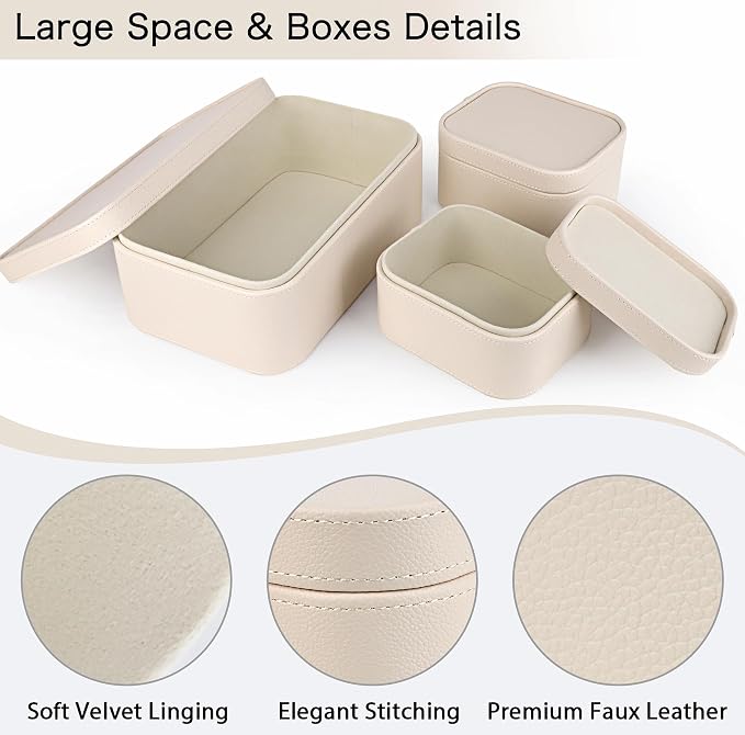 HofferRuffer Faux Leather Decorative Storage Boxes, Dust proof Storage Shelf Baskets with Lids Trays, Storage Bins Memory Box Organizer for Home, Office, Jewelry & More, Set of 3 (CreamWhite)