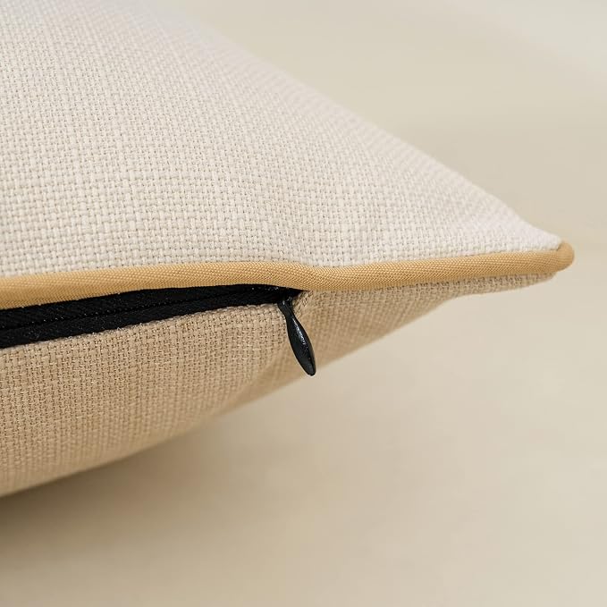 Patchwork Pillow Cover 18x18 Inch Luxury Cotton and Linen Cushion Cover Square Pillowcover for Couch Bedroom Living Room, Khaki