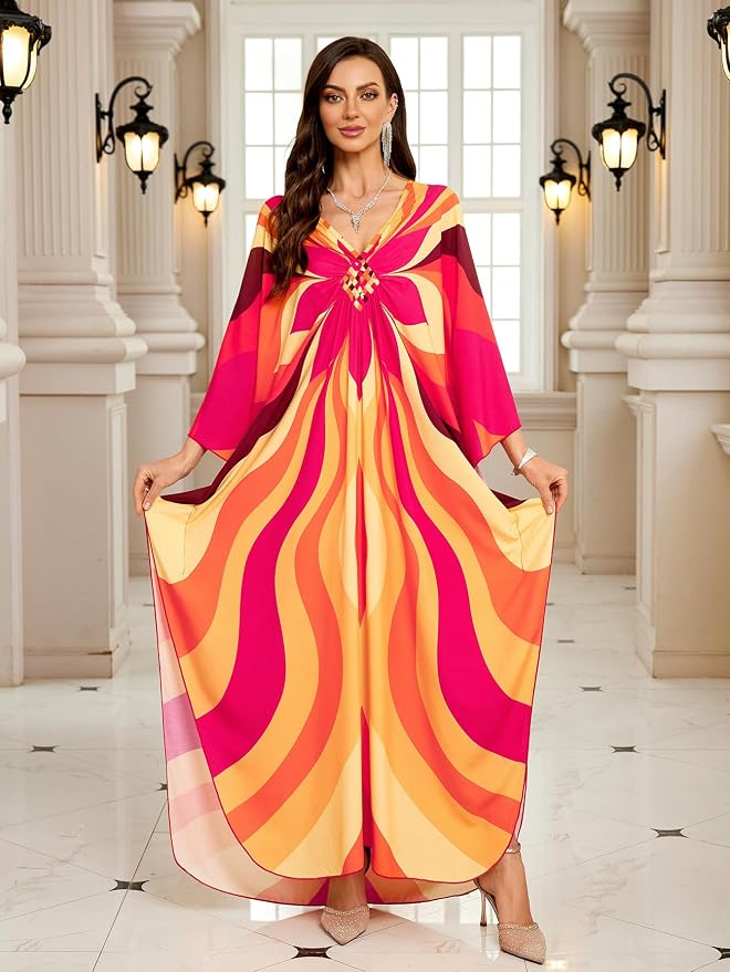 Mumu Dresses for Women Plus Size, Bohemian Kaftan Beach Cover Up Long Maxi Nightgown Soft Loungewear