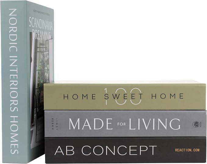 4 Pcs Decorative Books | Faux Olive Coffee Table & Shelf Decor | Earthy Botanical Look for Living Room, Office and Entryway - Not Real, Tool-Free 2-Min Setup