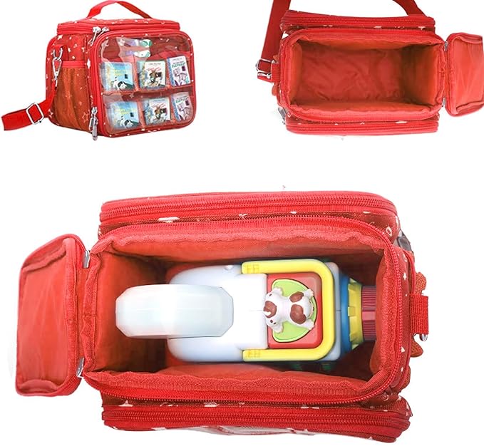 Carrying Case Compatible with Little Tikes Story Dream Machine Books Starter Set,Portable Storage Bag with Handle and Shoulder Strap for Storytime,Little Golden Book,Little Puppy Character (Red)