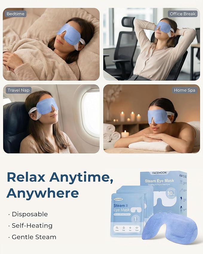 10 Packs Self Heating Steam Eye Mask: Warm Eye Compress for Dry Eyes, Stye Eye Treatment - Disposable Moist Heated Sleep Mask for Tired Eyes & Headache Relief - Ideal for Travel & Spa Gift(Unscented)