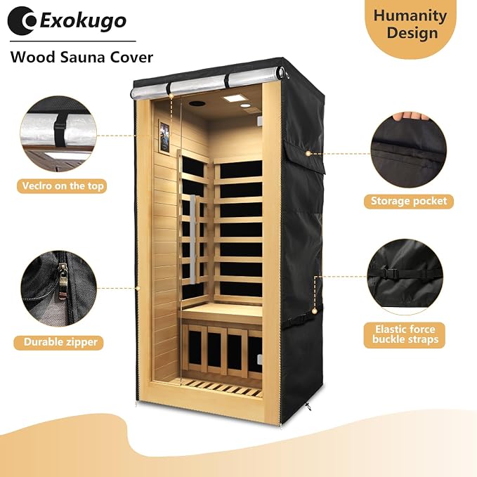 Outdoor Wood Sauna Cover,Sauna Covers with Separate Top Cover for Wood Home Spa Saunas,37" Lx29 Dx62 H with PVC Clear Door Design,Black