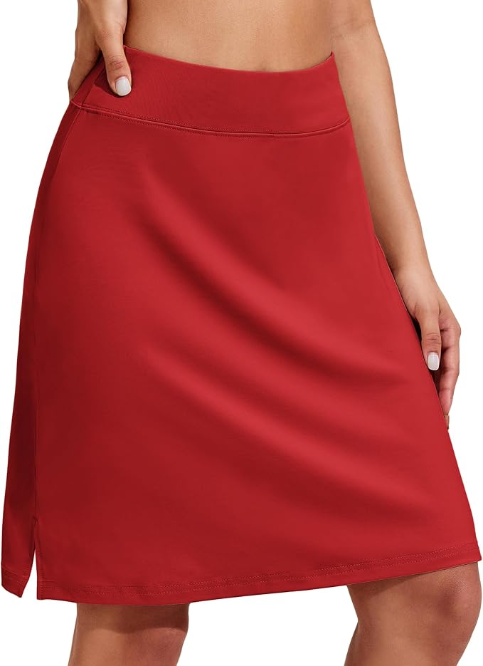 COOrun Women's 20" Knee Length Skirts High Waisted Golf Skorts with Pockets | Soft, Quick Dry, Split Hem, Built-in Shorts, A-line, Modest Skirts, for Golf Athletic Tennis Work Casual