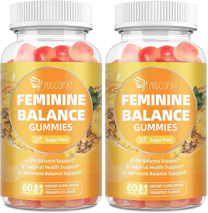 Migcopat Premium Feminine Balance Gummies – 2 Pack, Probiotic + Enzyme Blend for Digestive, Hormone & PH Balance, Pineapple Flavor, 120 Gummies