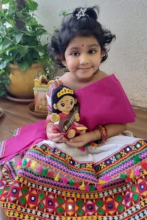 MODI TOYS Saraswati Devi Mantra Singing Plush (Small 7 inch) | Ideal for Newborns, Infants, Toddlers, Grandparents | Best for Diwali, Baby Shower, Birthday, Raksha Bandhan, Housewarming