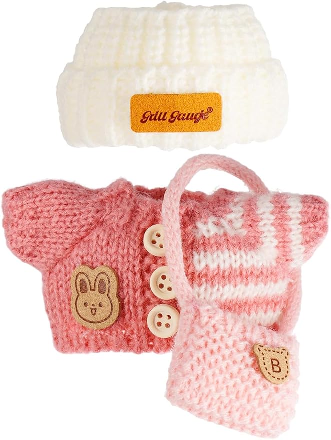 Clothes for Labubu(NO Doll),Handcrafted Crochet Set for Labubu Clothes 15cm/17cm Doll, Premium Outfit with Accessories, Cute Clothes for Dress up Unique Style(Pink Sweater)