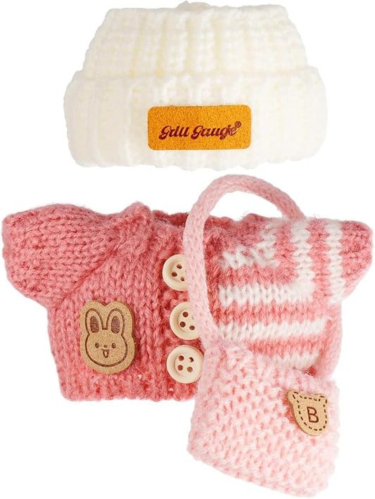 Clothes for Labubu(NO Doll),Handcrafted Crochet Set for Labubu Clothes 15cm/17cm Doll, Premium Outfit with Accessories, Cute Clothes for Dress up Unique Style(Pink Sweater)