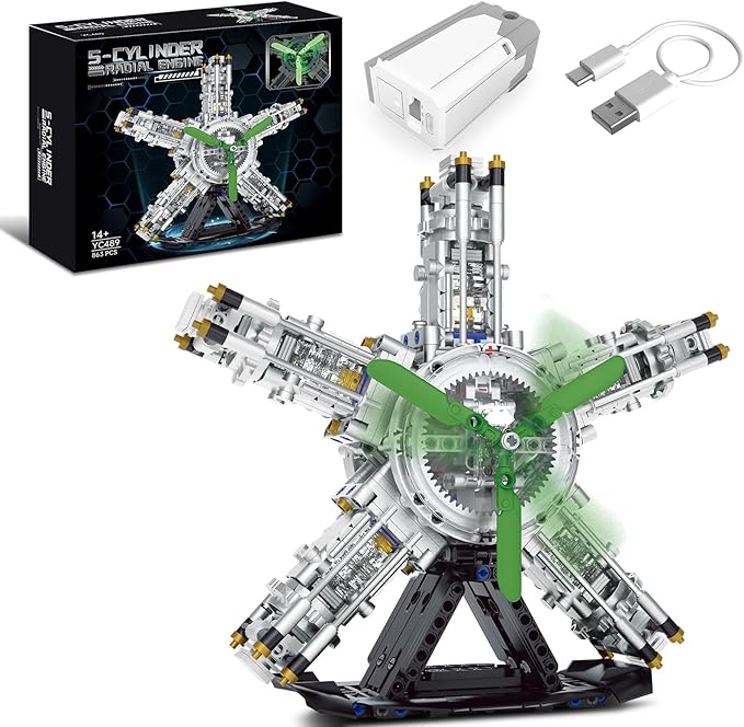 5-Cylinder Radial Engine Building Set, Build Your Own Mini Military Plane Engine Model Kit that Runs, Compatible with Lego WW2, STEM Toy Gifts for Adults & Teens Boys 8-14+ (863 PCS)