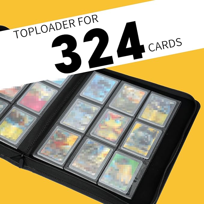 GERMUN Toploader Binder, Holds 324 Toploaders, 9 Pocket Top Loader Binders with Sleeves for 3 x 4'' Toploaders, Double-Sided Pocket Top Loader Storage Binder, Trading Card Binder - Diamond Black
