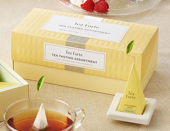 Tea Forte Premium Presentation Box Gift Set Sampler, 20 Count, Assorted Blends Individually Wrapped Handcrafted Pyramid Infuser Bags, Assorted Classic